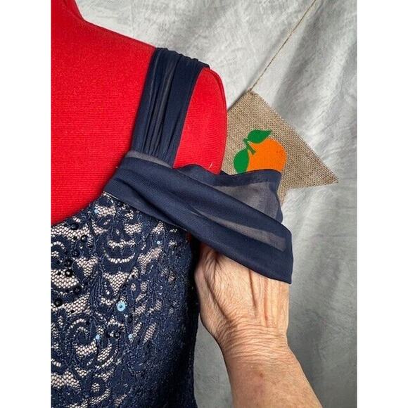 Alex Evenings Navy Blue Lace Cold Shoulder Fit & Flare Evening Gown Sz 18 $229 - Picture 3 of 8